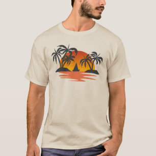 T-shirt Coucher de soleil tropical silhouette palmiers île