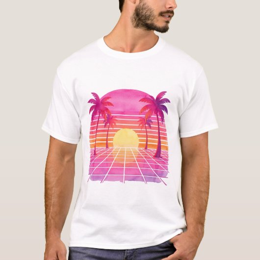T-shirt Coucher de soleil Vaporwave 🌴🌅 (Devant)