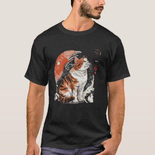 T-shirt Coucher de soleil Vintage Kitten traditionnel japo