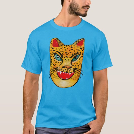 T-shirt couleur Aquarelle Jaguar riant (Devant)