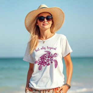 T-shirt Couleur de vin Tropical Tortue Hawaïenne