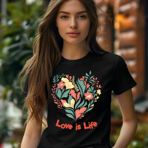 T-shirt couleur et noir du coeur floral