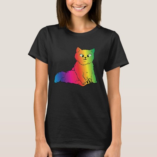 T-shirt Couleur mignonne arc-en-ciel Kitten Rave Cat vêtem (Devant)