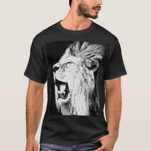 T-shirt Couleur noire de la pop d'art du lion rugissant