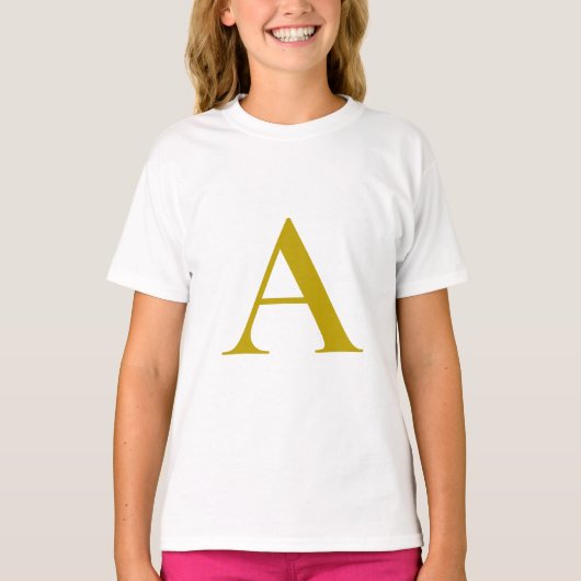 T-shirt Couleur or Monogramme Initial Lettre Simple (Devant)