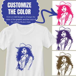 T-shirt Couleur personnalisée Couleur Cowgirl Line Dessin 