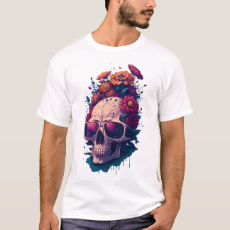 T-shirt couleur V1 à fleurs de crâne mortes