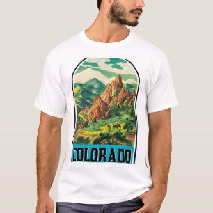 T-SHIRT COULEUR VINTAGE COLORADO VOYAGE MONTAGNES SKI CHEV
