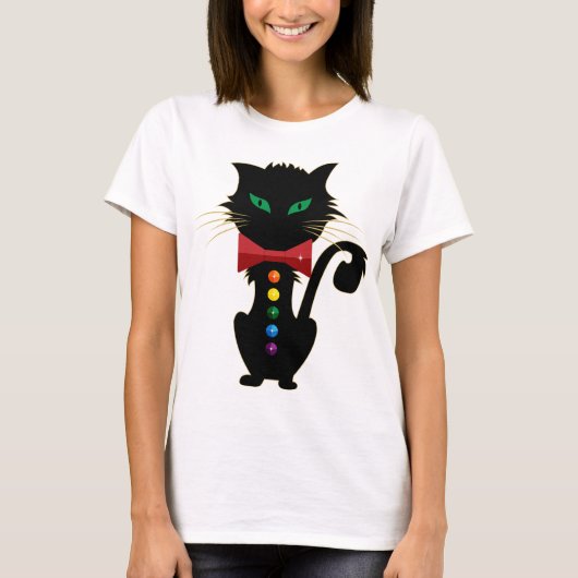 T-shirt Couleurs Arc-en-ciel design de mignon noir chat ve (Devant)