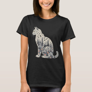 T-shirt Couleurs de silhouette de chat Fleur sauvage Boho