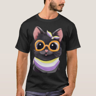 T-shirt Couleurs d'indicateur non binaires un chat mignon