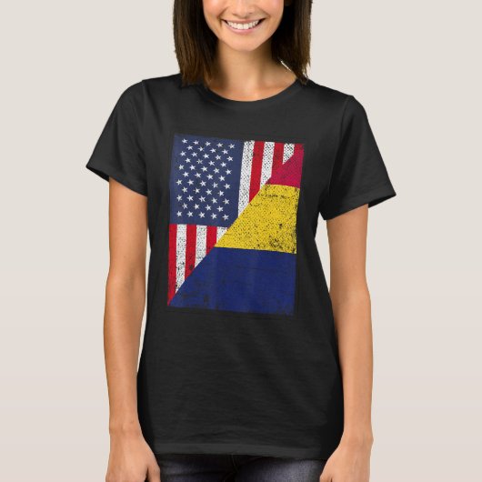 T-shirt Country Flag Design Half USA Half Chad (Devant)