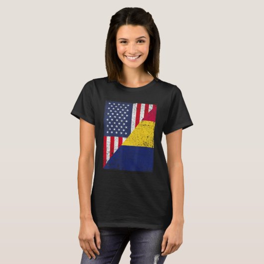 T-shirt Country Flag Design Half USA Half Chad (Devant entier)