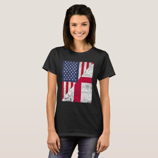 T-shirt Country Flag Design Half USA Half England (Devant entier)