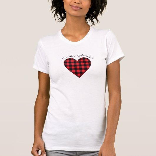 T-shirt Country Valentine Buffalo Check Heart Plaid (Devant)