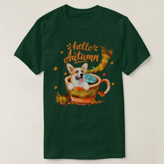 T-shirt Coupe Cute Corgi Café Bonjour Automne (Design devant)