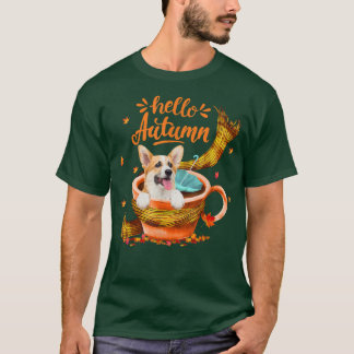 T-shirt Coupe Cute Corgi Café Bonjour Automne