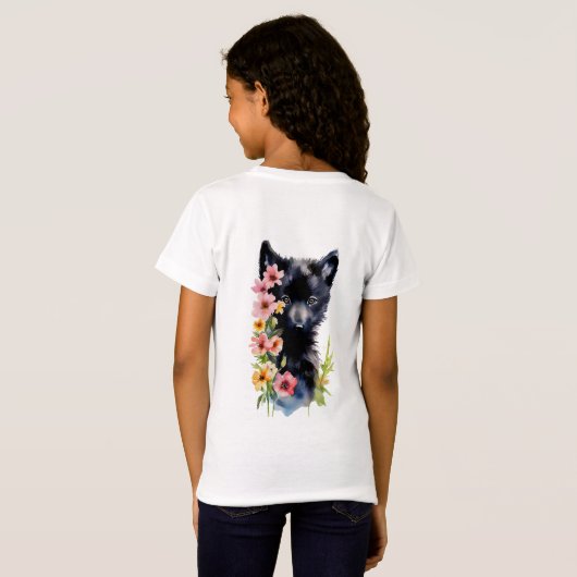 T-Shirt Coupe d'aquarelle Black Baby Wolf (Dos entier)