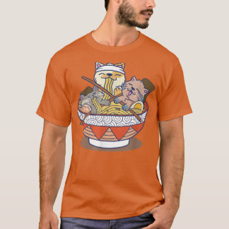 T-shirt Coupe De Ramen Chats Mangeant Des Nouilles Drôle N