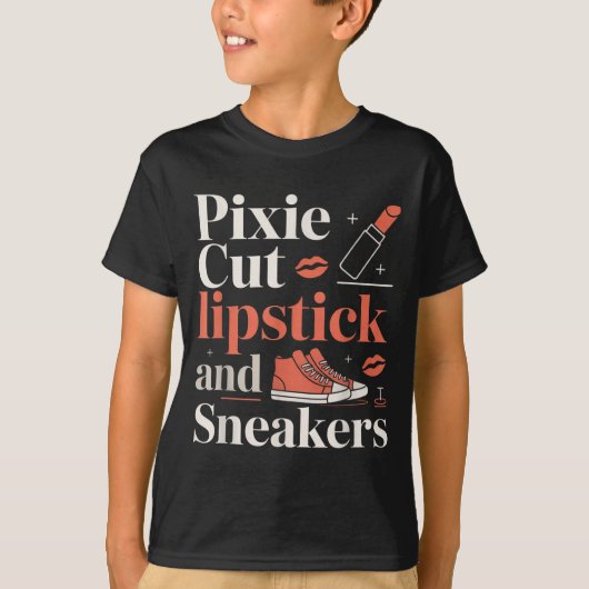 T-shirt Coupe pixie rouge à lèvres et baskets style de che (Devant)