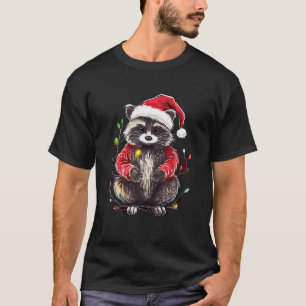 T-shirt Coupe Raccoon lumières Noël Noël Noël Chapeau Noël