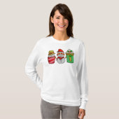 T-shirt Coupes de café de Noël Snowman Long Manche (Devant entier)