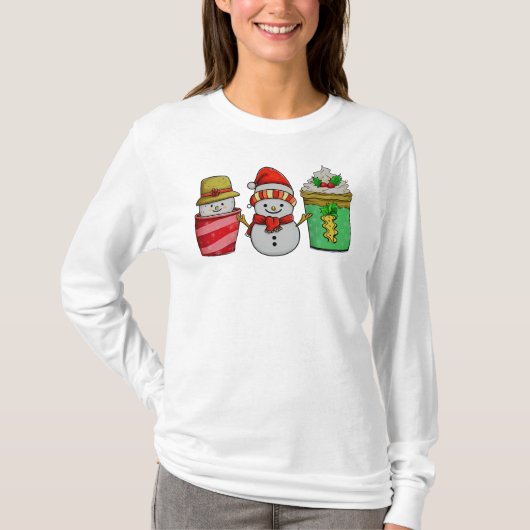 T-shirt Coupes de café de Noël Snowman Long Manche (Devant)