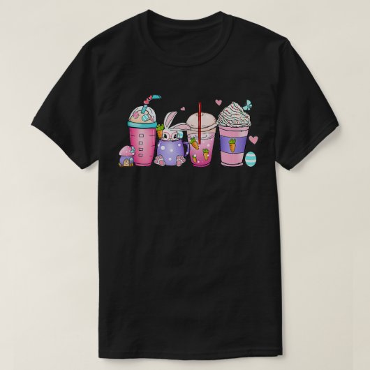 T-shirt Coupes de café Latte Retro Style lapins oeufs Pâqu (Design devant)