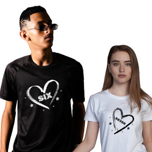 T-Shirt Couple Cœur Six et Sept Assortis