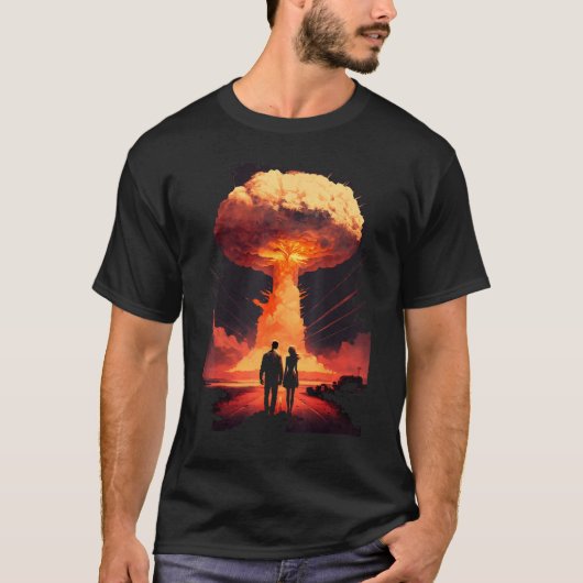 T-shirt Couple d'amour devant la bombe atomique bouillie (Devant)
