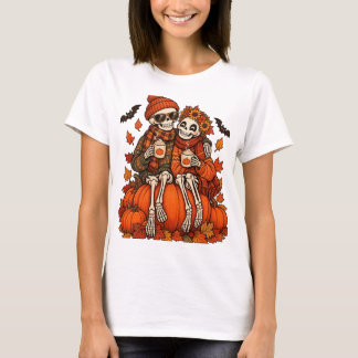 T-shirt Couple de squelettes Citrouille Spice Automne Hall