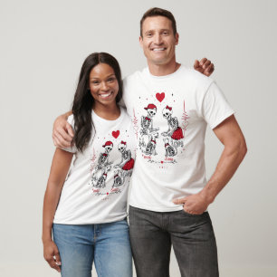 T-shirt Couple de squelettes nourrissant un chien et un ch