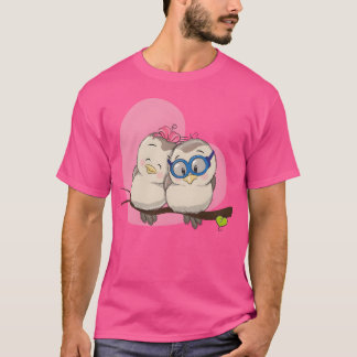 T-shirt couple d'oiseaux en amour coeur romc vintage
