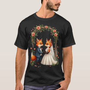 T-shirt Couple renard mariage Autocollant aquarelle fleur 