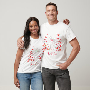 T-shirt Couple Romantique Avec Coeurs Flottants