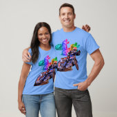 T-shirt Coureur bleu de moto de speed-way (Unisexe)