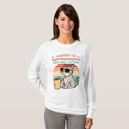 T-shirt Courir sur Vibes et Caféine - Cool Cat Retro (Devant entier)