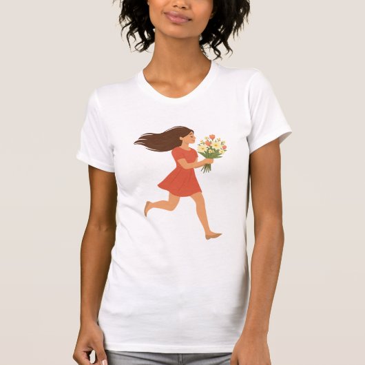T-shirt Courir une femme avec des fleurs - Joie et liberté (Devant)