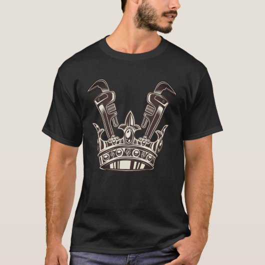 T-shirt Couronne avec clé de plomberie de construction (Devant)