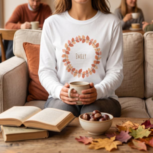 T-shirt Couronne de feuilles automnales chaudes avec nom
