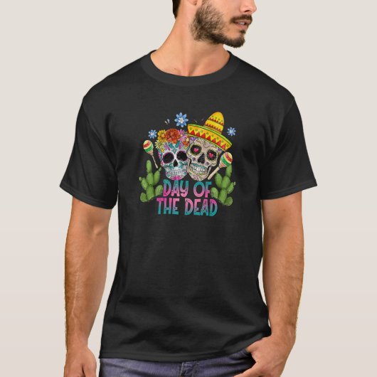 T-shirt Couronne de fleurs de crâne de sucre Jour des mort (Devant)