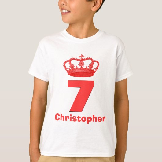 T-shirt Couronne de garçon de 7 anniversaires et nom fait (Devant)