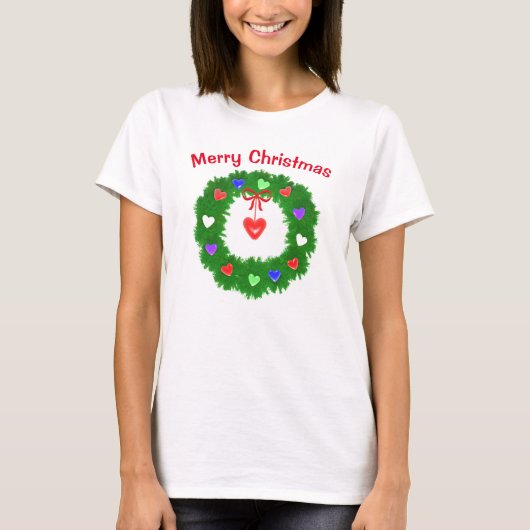T-shirt Couronne de Noël de coeurs (Devant)