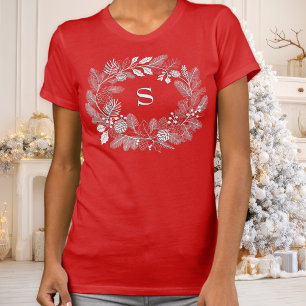 T-shirt Couronne Monogramme Élégante Blanche Art Linéaire 