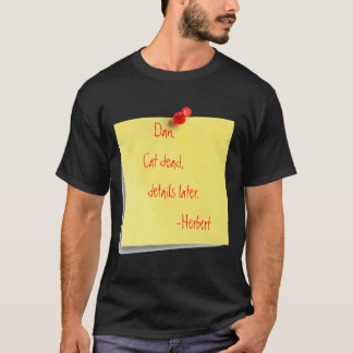 T-shirt courrier--note, Dan, chat mort,         détails