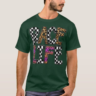 T-shirt Course Vie Course Jour À damiers Drapeau Leopard W