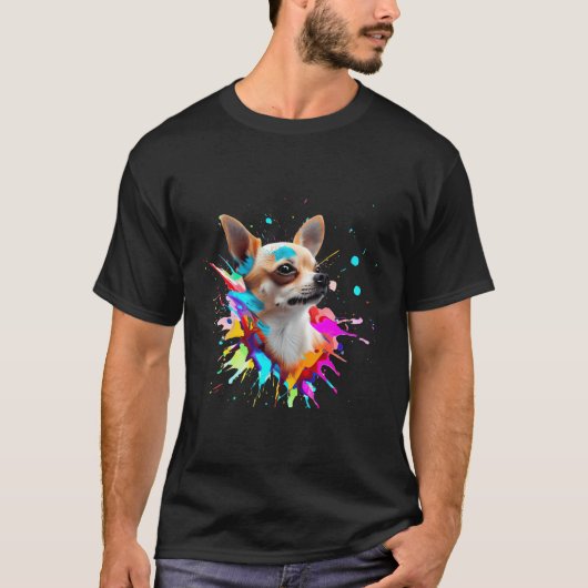 T-shirt Courte Haired Chihuahua Couleurs De Peinture (Devant)