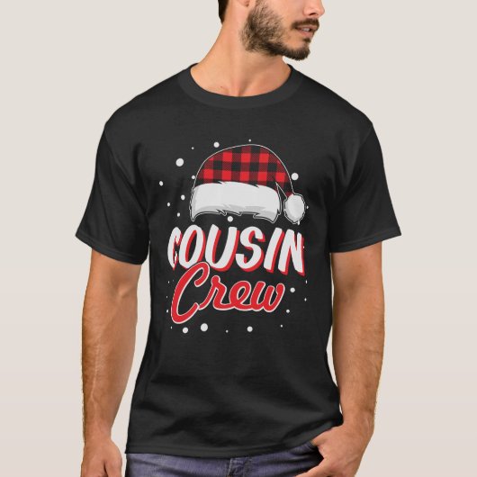 T-shirt Cousin Crew Red Plaid Santa Hat Noël (Devant)