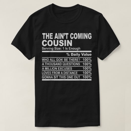 T-shirt Cousin - Les faits nutritionnels - Le Cousin à ven (Design devant)