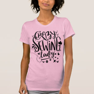 T-shirt Couture folle couturière noire rose Hobby